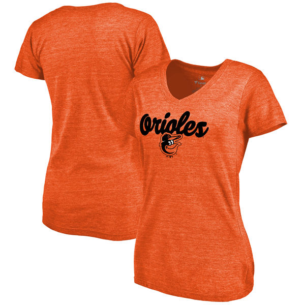 Baltimore Orioles Womens Freehand V-Neck Slim Fit Tri-Blend T-Shirt - Orange 