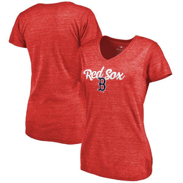 Boston Red Sox Womens Freehand V-Neck Slim Fit Tri-Blend T-Shirt - Red 