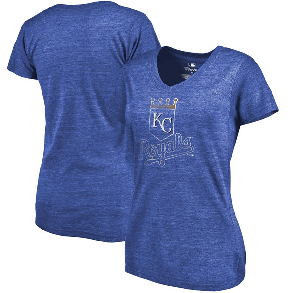 Kansas City Royals Fanatics Branded Womens Primary Distressed Team Tri-Blend V-Neck T-Shirt - Heathered Royal 