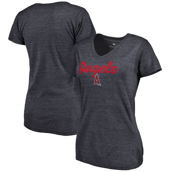 Los Angeles Angels of Anaheim Womens Freehand V-Neck Slim Fit Tri-Blend T-Shirt - Navy 