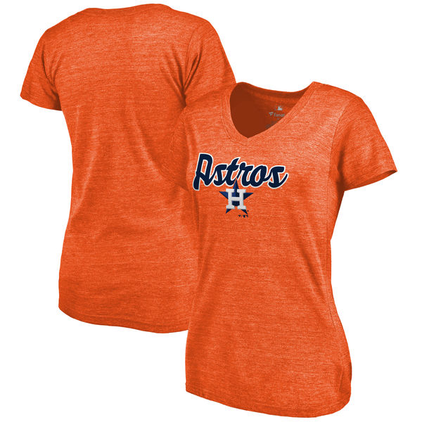 Houston Astros Womens Freehand V-Neck Slim Fit Tri-Blend T-Shirt - Orange 