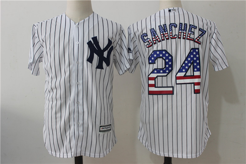 MLB New York Yankees #24 Sanchez White USA Flag Jersey