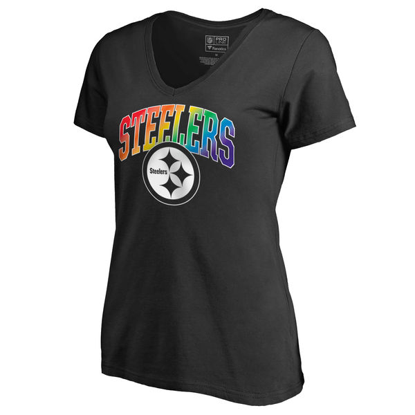 Womens Pittsburgh Steelers NFL Pro Line by Fanatics Branded Black Plus Sizes Pride T-Shirt