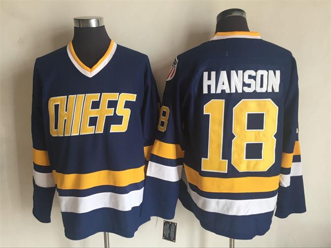 NHL Chiefs #18 Hanson Hockey Ice Winter D.Blue Jersey