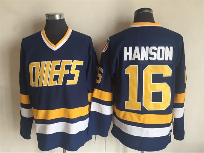 NHL Chiefs #16 Hanson Hockey Ice Winter D.Blue Jersey