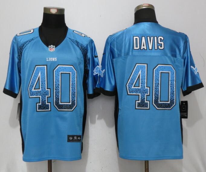 New Nike Detroit Lions 40 Davis Drift Fashion Blue Elite Jersey