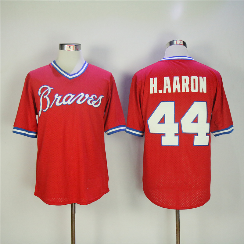 MLB Atlanta Braves #44 H.Aaron Red Pullover Throwback Jersey