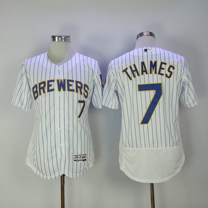 MLB Milwaukee Brewers #7 Thames White Elite Jersey