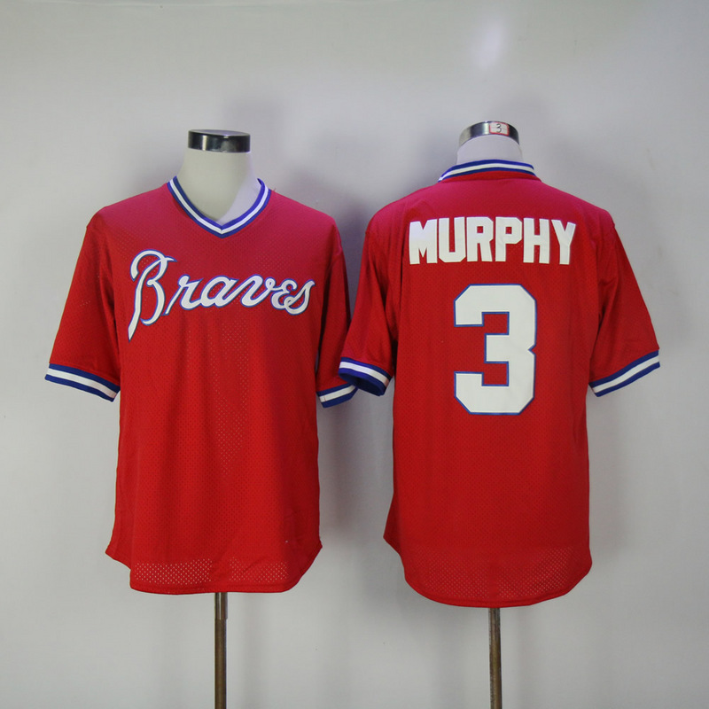 MLB Atlanta Braves #3 Murphy Red Throwback Jersey