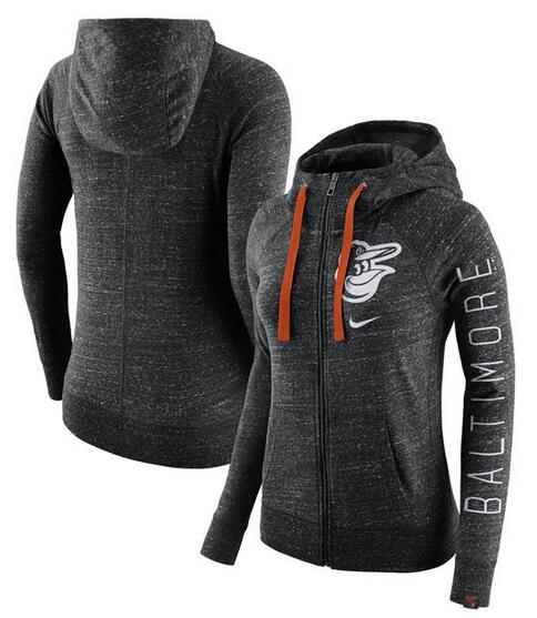 Baltimore Orioles Nike Womens Vintage Full-Zip Hoodie - Heather Black