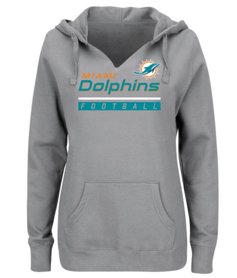 Miami Dolphins Majestic Womens Self-Determination Pullover Hoodie - Heather Gray 