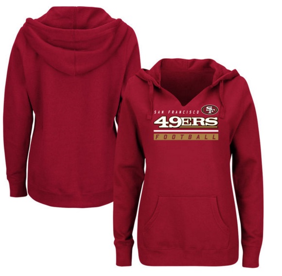 San Francisco 49ers Majestic Womens Plus Size Self Determination Pullover Hoodie - Red