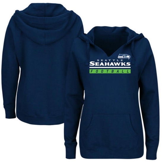 Seattle Seahawks Majestic Womens Plus Size Self Determination Pullover Hoodie - College Navy