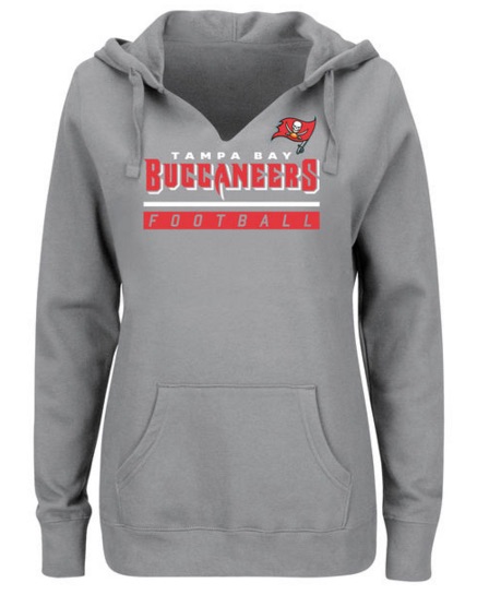 Tampa Bay Buccaneers Majestic Womens Self-Determination Pullover Hoodie - Heather Gray