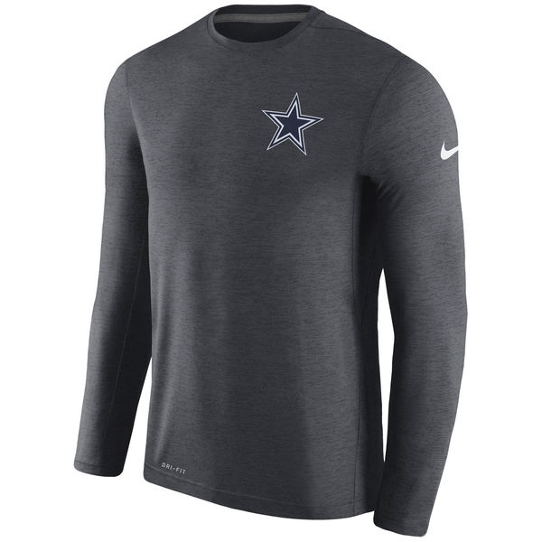 Mens Dallas Cowboys Nike Charcoal Coaches Long Sleeve Performance T-Shirt