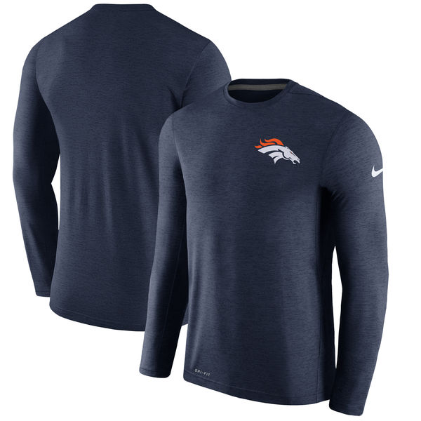 Mens Denver Broncos Nike Navy Coaches Long Sleeve Performance T-Shirt