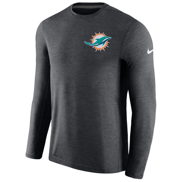 Mens Miami Dolphins Nike Charcoal Coaches Long Sleeve Performance T-Shirt