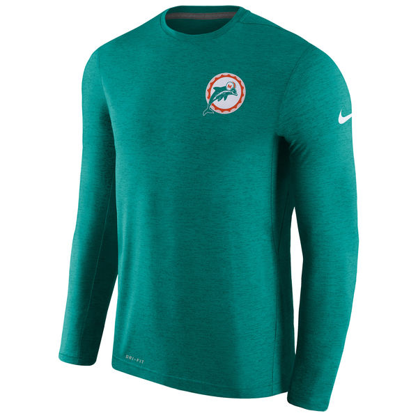 Mens Miami Dolphins Nike Aqua Coaches Retro Long Sleeve T-Shirt