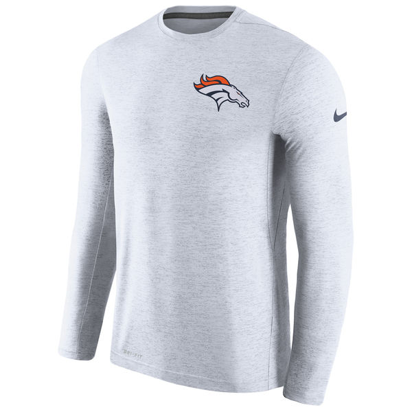 Mens Denver Broncos Nike White Coaches Long Sleeve Performance T-Shirt