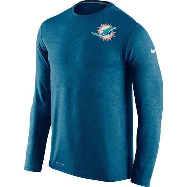 Mens Miami Dolphins Nike Aqua Dri-FIT Touch Long Sleeve Performance T-Shirt
