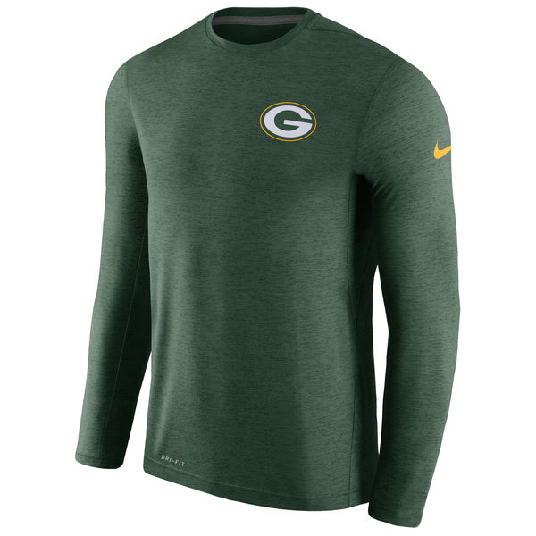 Mens Green Bay Packers Nike Green Coaches Long Sleeve Performance T-Shirt