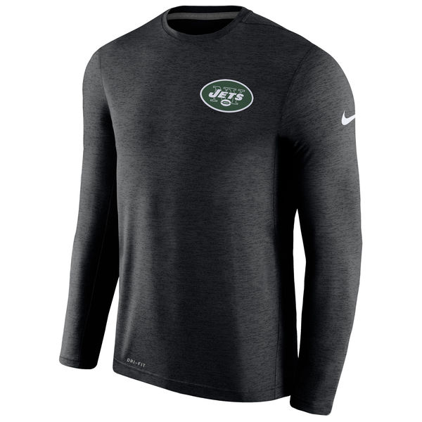 Mens New York Jets Nike Black Coaches Long Sleeve Performance T-Shirt