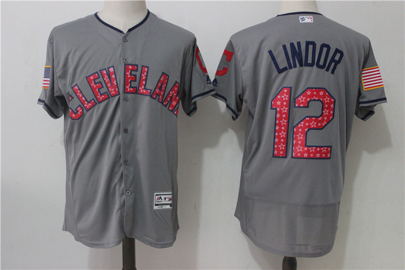 MLB Cleveland Indians #12 Lindor Grey Elite Jersey