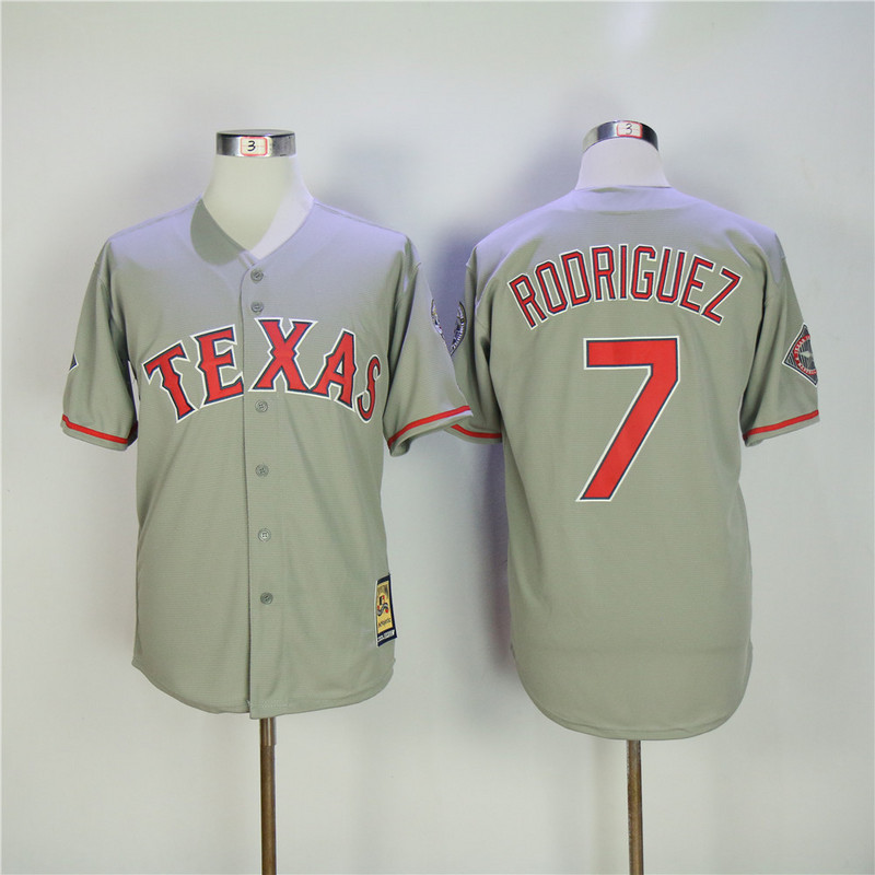 MLB Texas Rangers #7 Rodriguez Grey Throwback Jersey