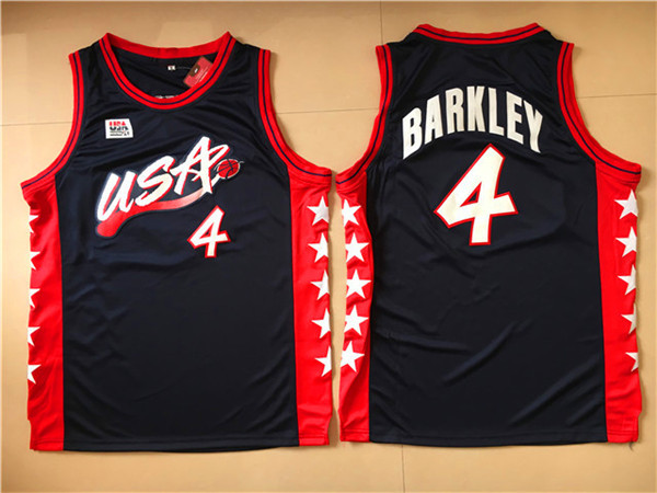 NBA Olympics Team USA Mens #4 Barkley Navy Blue Stitched Jersey