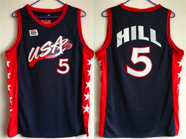 NBA Olympics Team USA Mens #5 Grant Hill Navy Blue Stitched Jersey