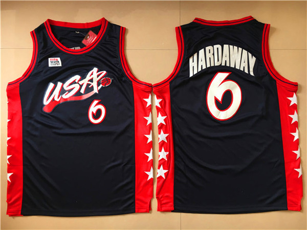 NBA Olympics Team USA Mens #6 Hardaway Navy Blue Stitched Jersey