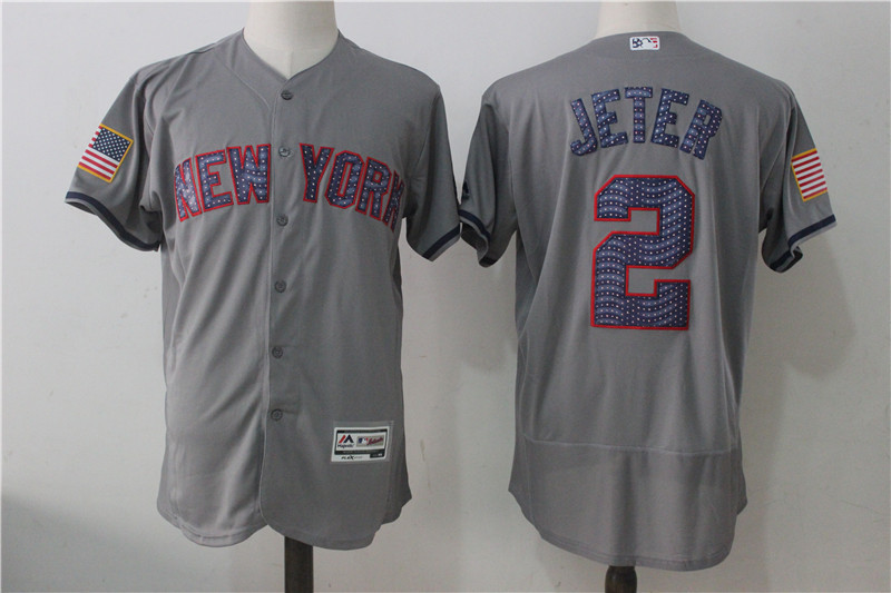 MLB New York Yankees #2 Jeter Independence Day Stars & Stripes Elite Grey Jersey