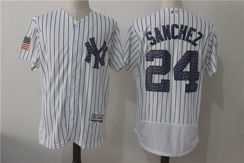 MLB New York Yankees #24 Sanchez Independence Day Stars & Stripes Elite White Jersey