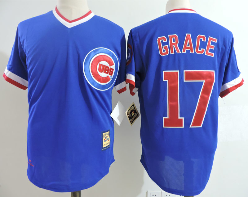MLB Chicago Cubs #17 Grace Blue Pullover Throwback Jersey