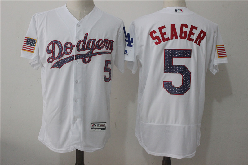 MLB Los Angeles Dodgers #5 Seager Independence Day Stars & Stripes White Elite Jersey