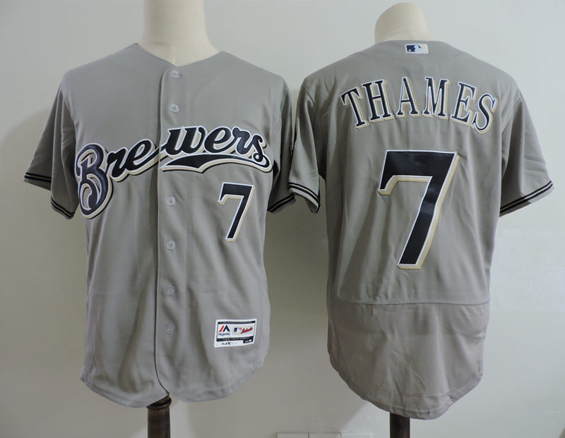 MLB Milwaukee Brewers #7 Thames Grey Elite Jersey