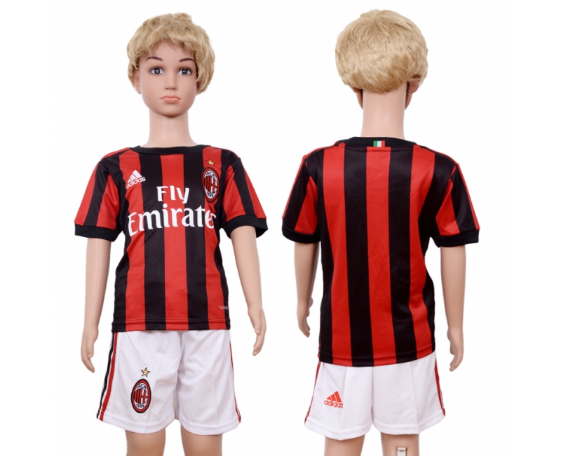 2017 Soccer AC Milan Blank Home Kids Jersey