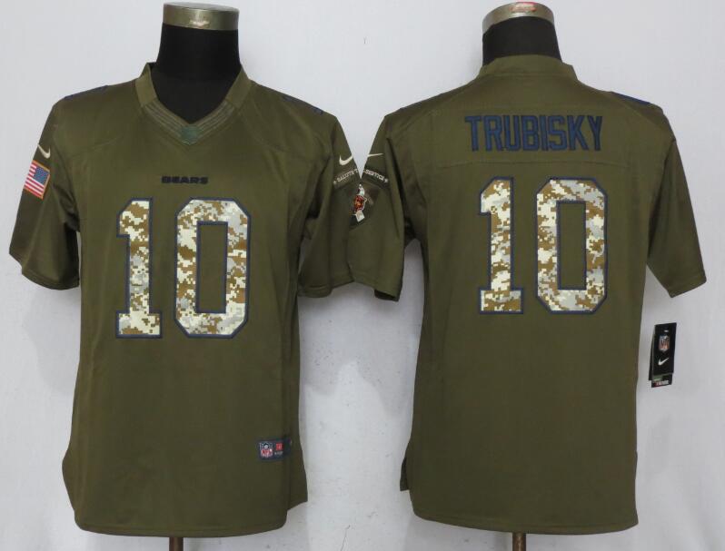 Women Nike Chicago Bears 10 Trubisky Green Salute To Service Limited Jersey