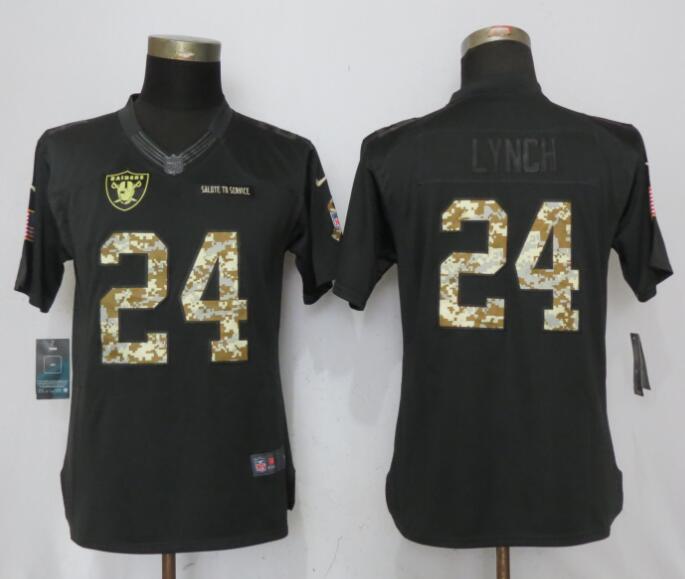 Women NEW Nike Oakland Raiders 24 Lynch Anthracite Salute To Service Limited Jersey