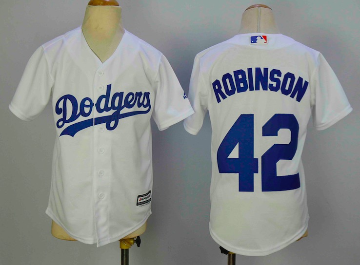 MLB Los Angeles Dodgers #42 Robinson Kids White Jersey