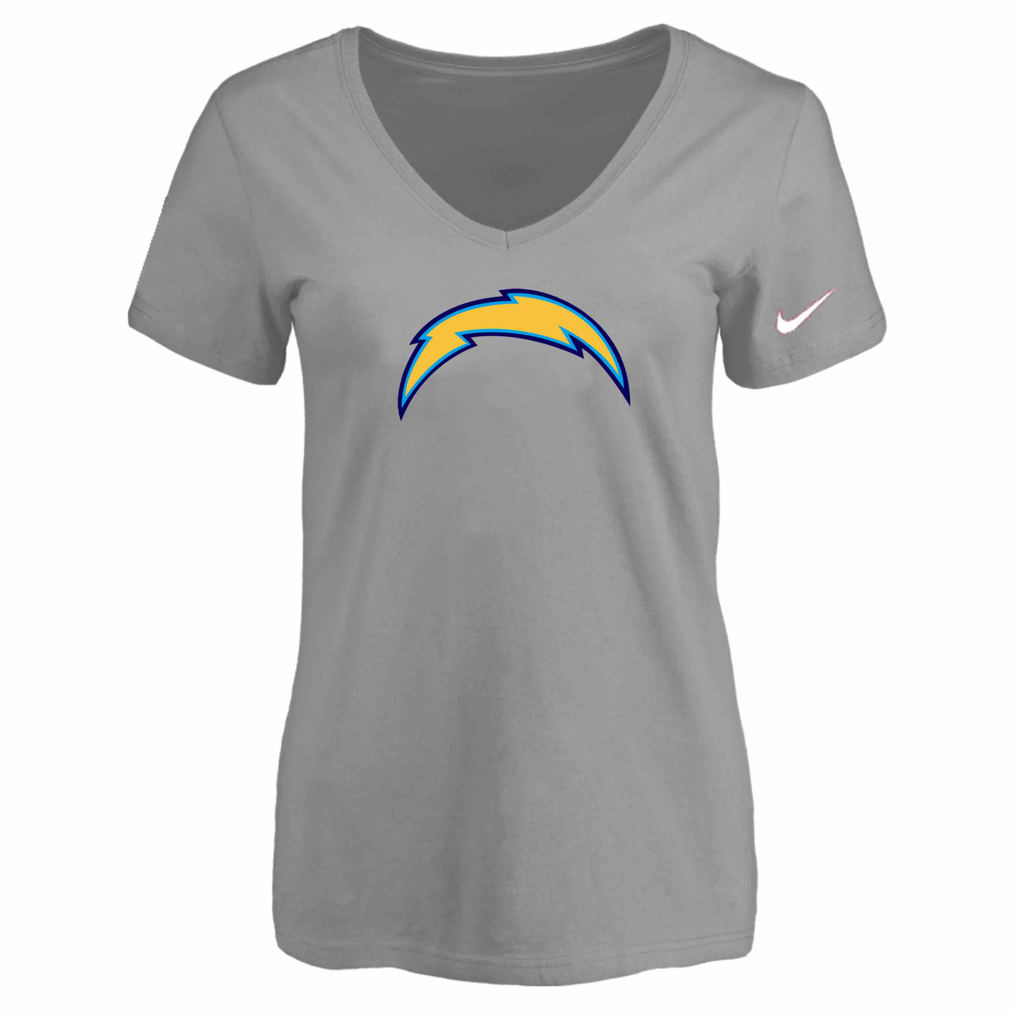 San Diego Chargers L.Grey Womens Logo V-neck T-Shirt