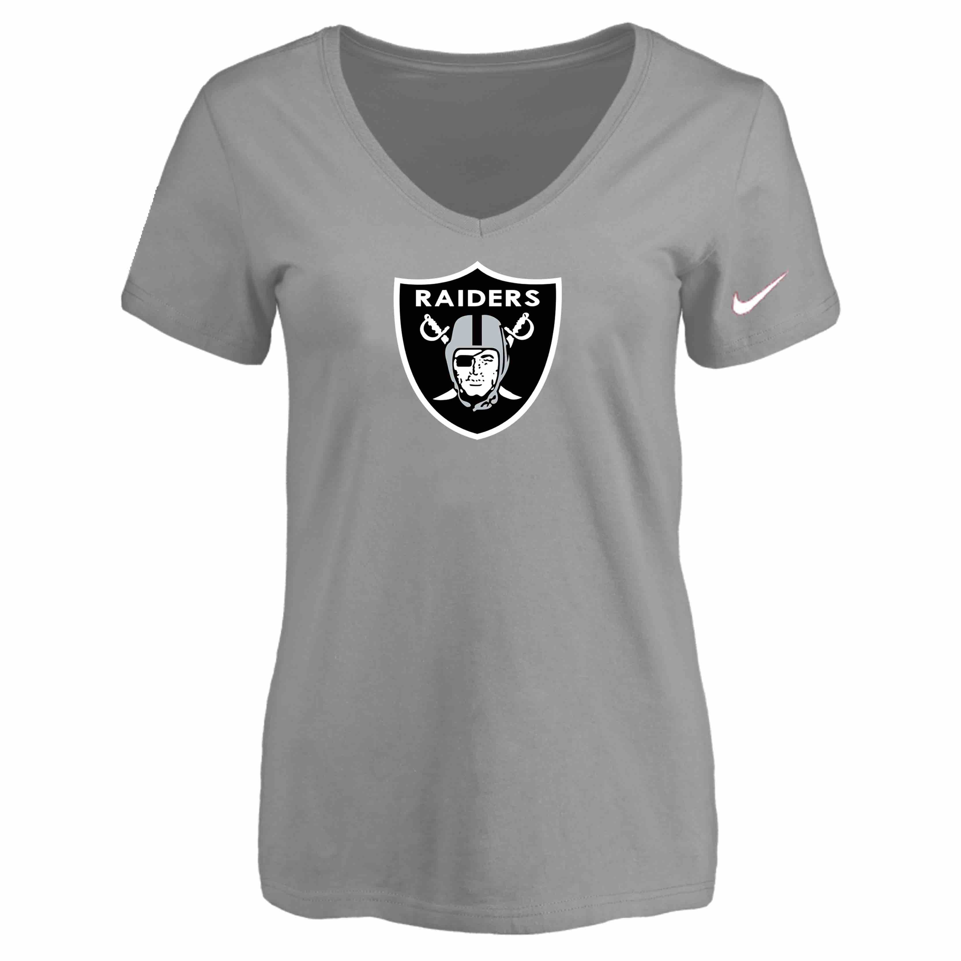 Oakland Raiders L.Grey Womens Logo V-neck T-Shirt