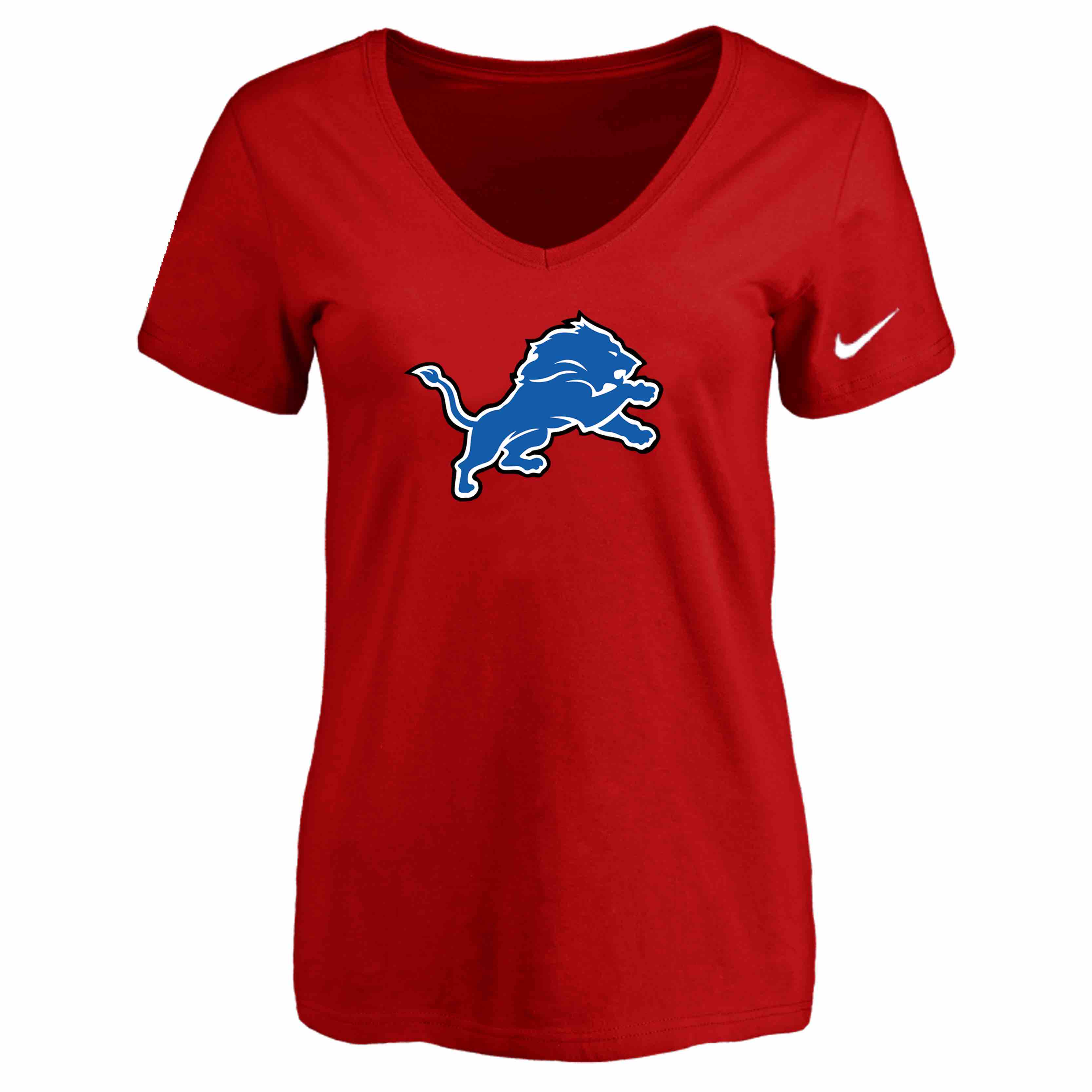 Detroit Lions Red Womens Logo V-neck T-Shirt