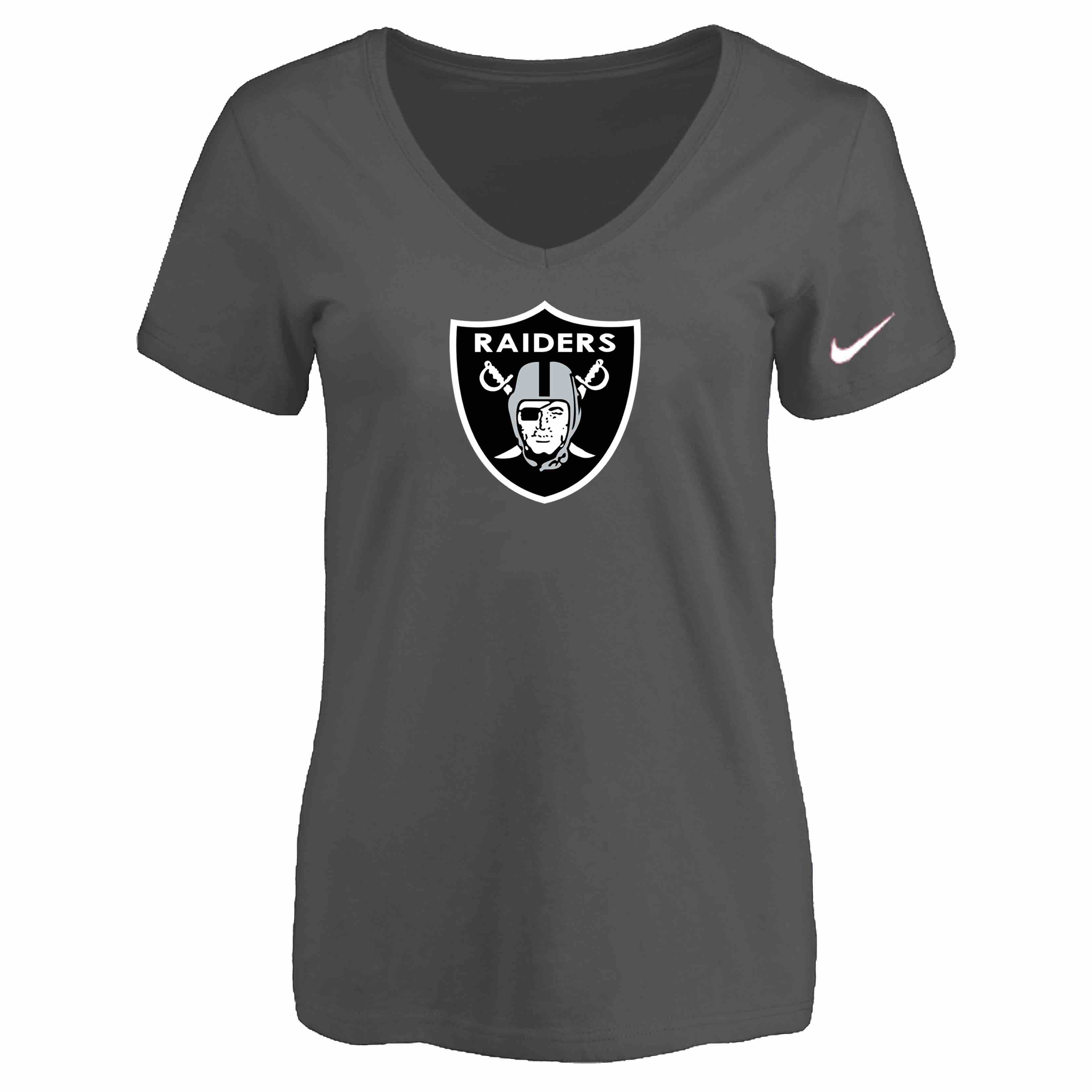 Oakland Raiders D.Grey Womens Logo V-neck T-Shirt