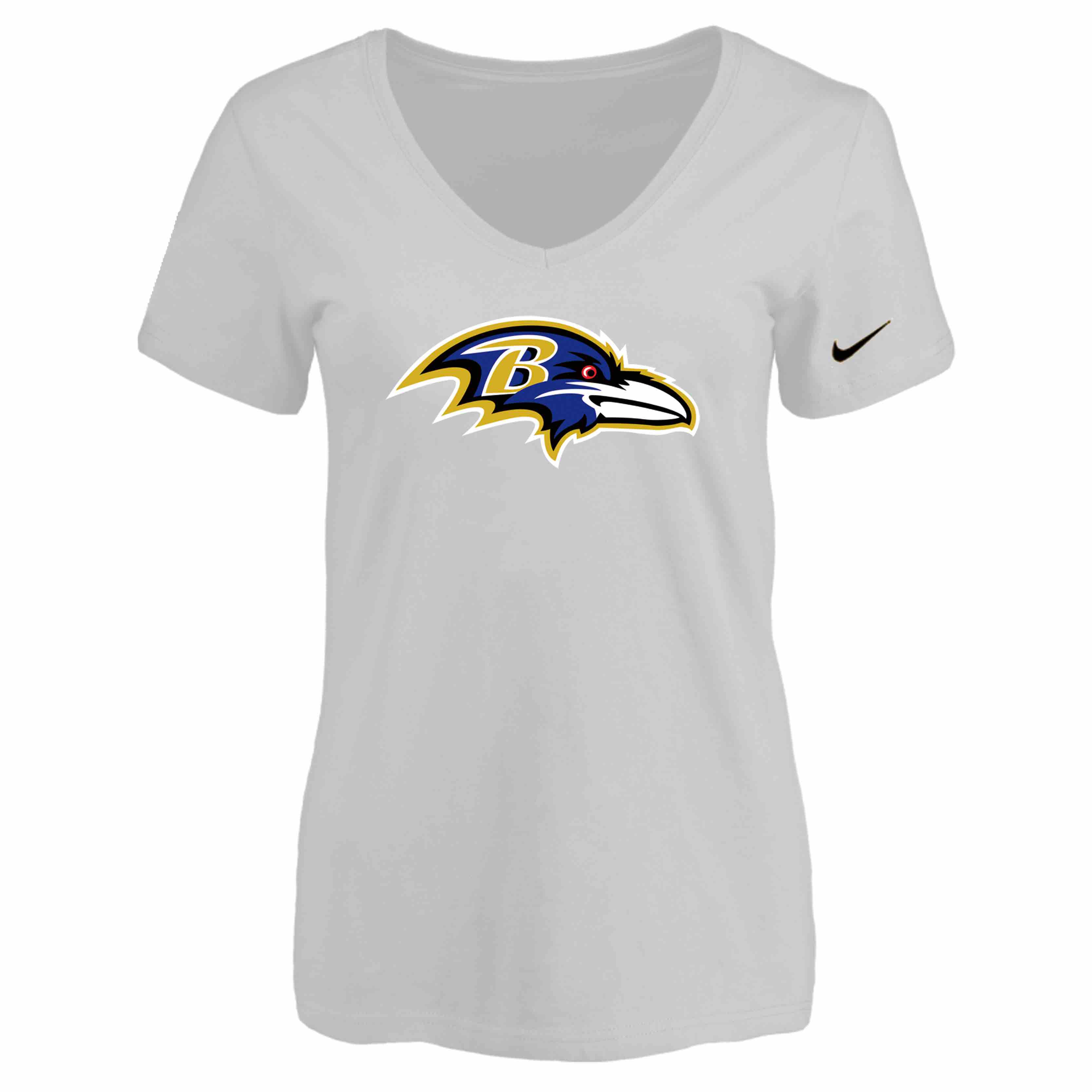 Baltimore Ravens White Womens Logo V-neck T-Shirt
