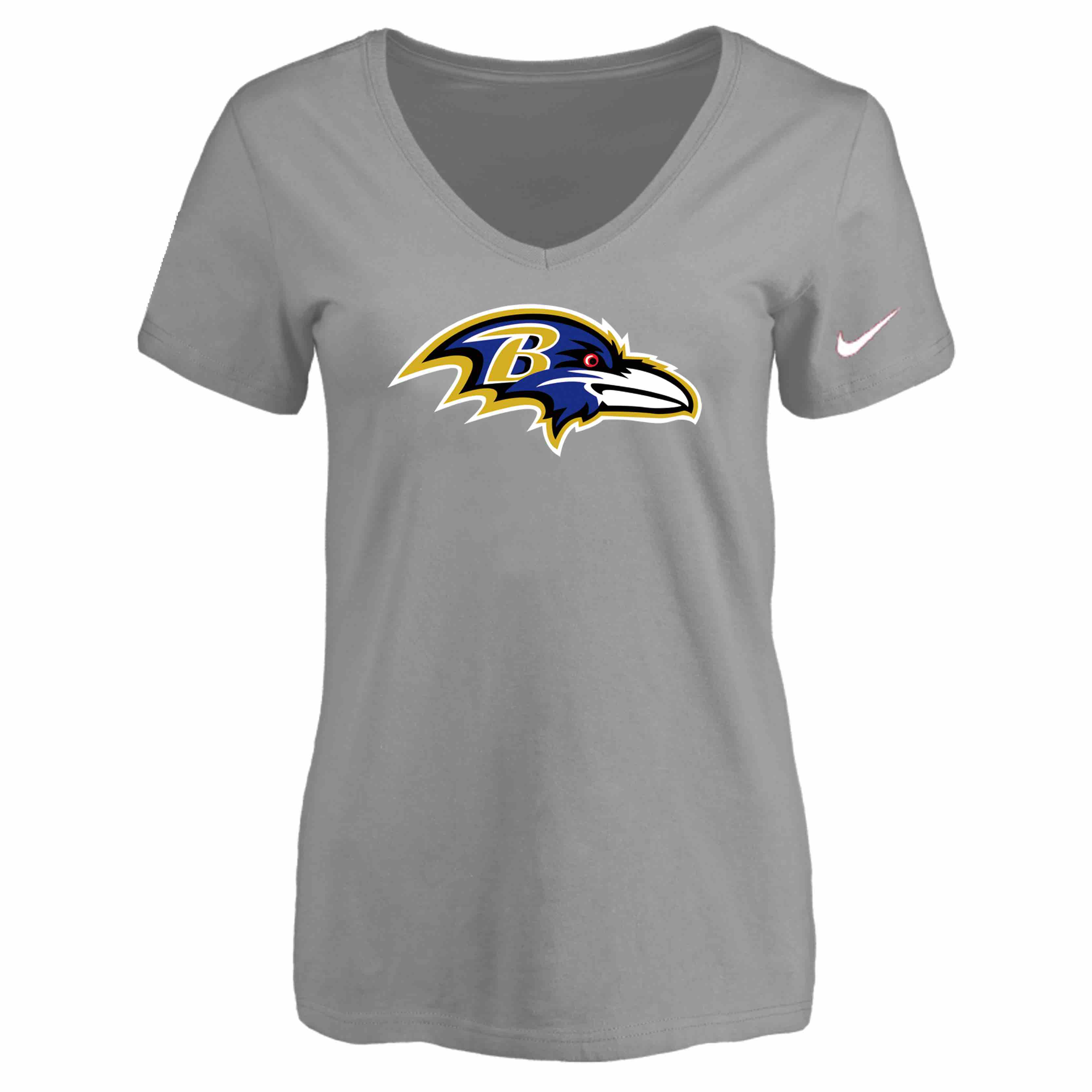 Baltimore Ravens L.Grey Womens Logo V-neck T-Shirt