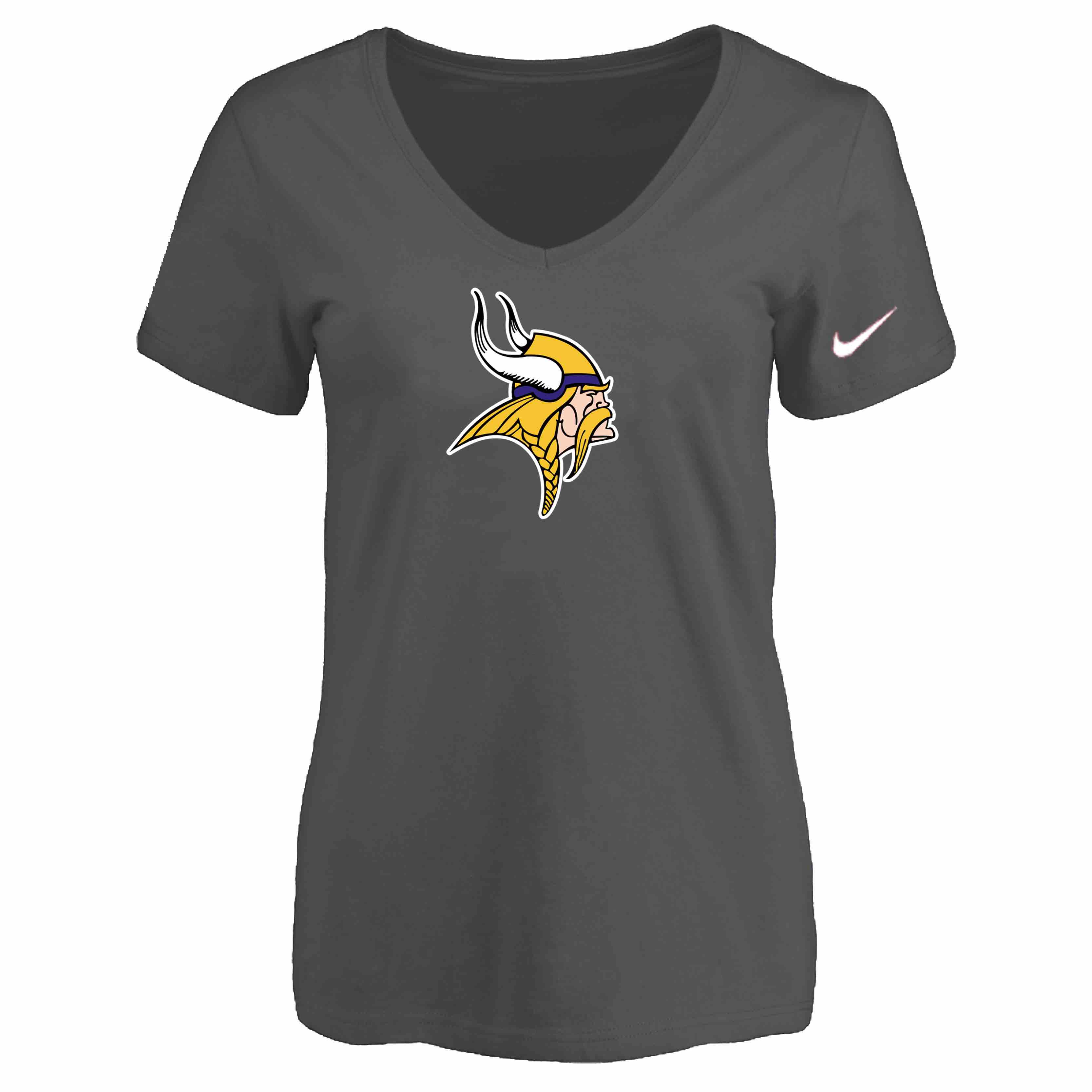 Minnesota Vikings D.Grey Womens Logo V-neck T-Shirt