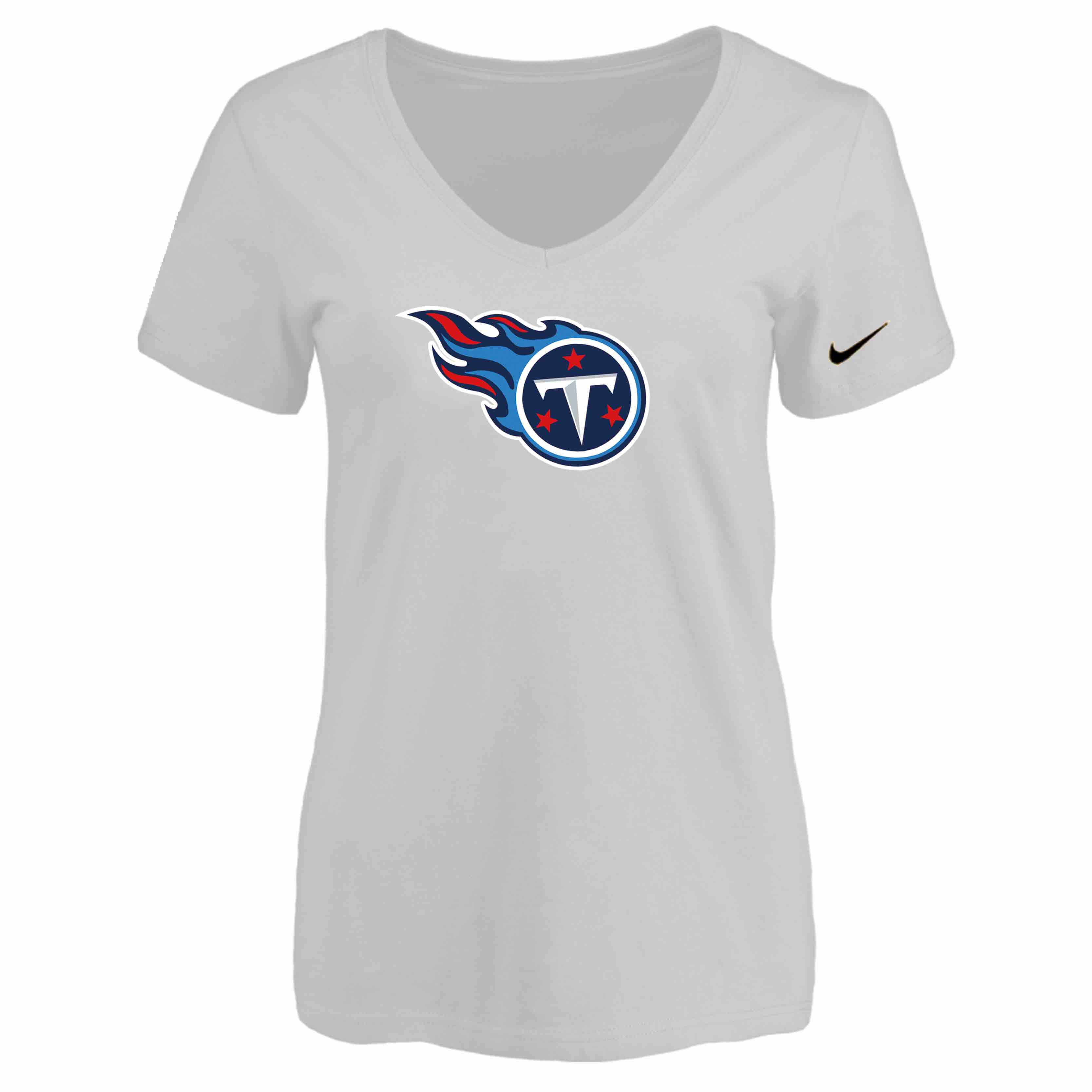 Tennessee Titans White Womens Logo V-neck T-Shirt