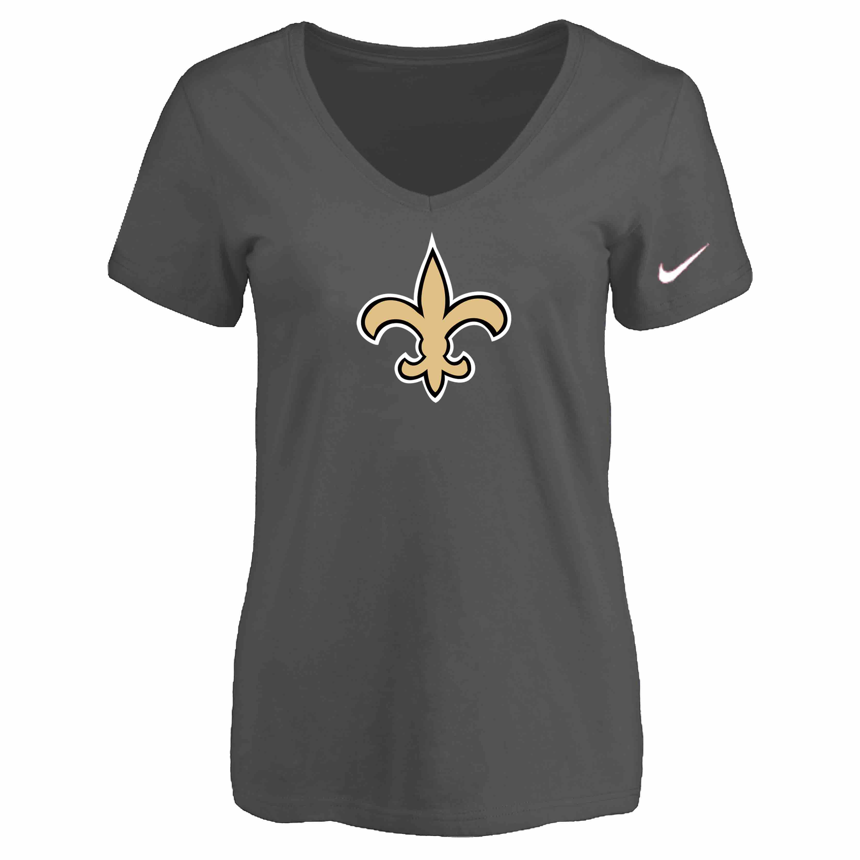 New Orleans Saints D.Grey Womens Logo V-neck T-Shirt