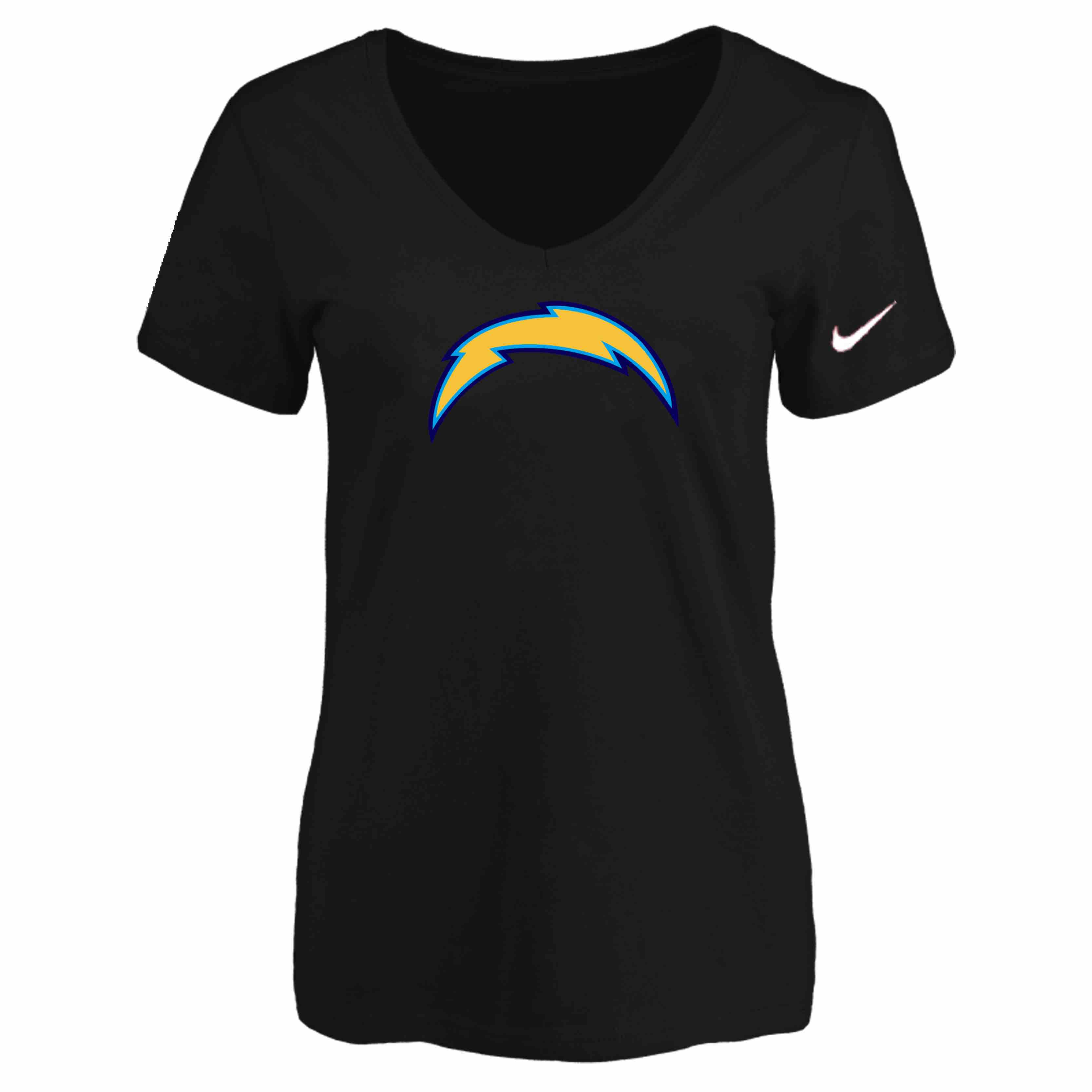 San Diego Chargers Black Womens Logo V-neck T-Shirt
